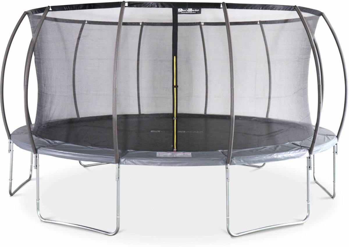 Trampoline rond Ø 490cm grijs met veiligheidsnet aan binnenzijde - Jupiter Inner – Nieuw model - trampoline voor tuin 4,9m 490 cm